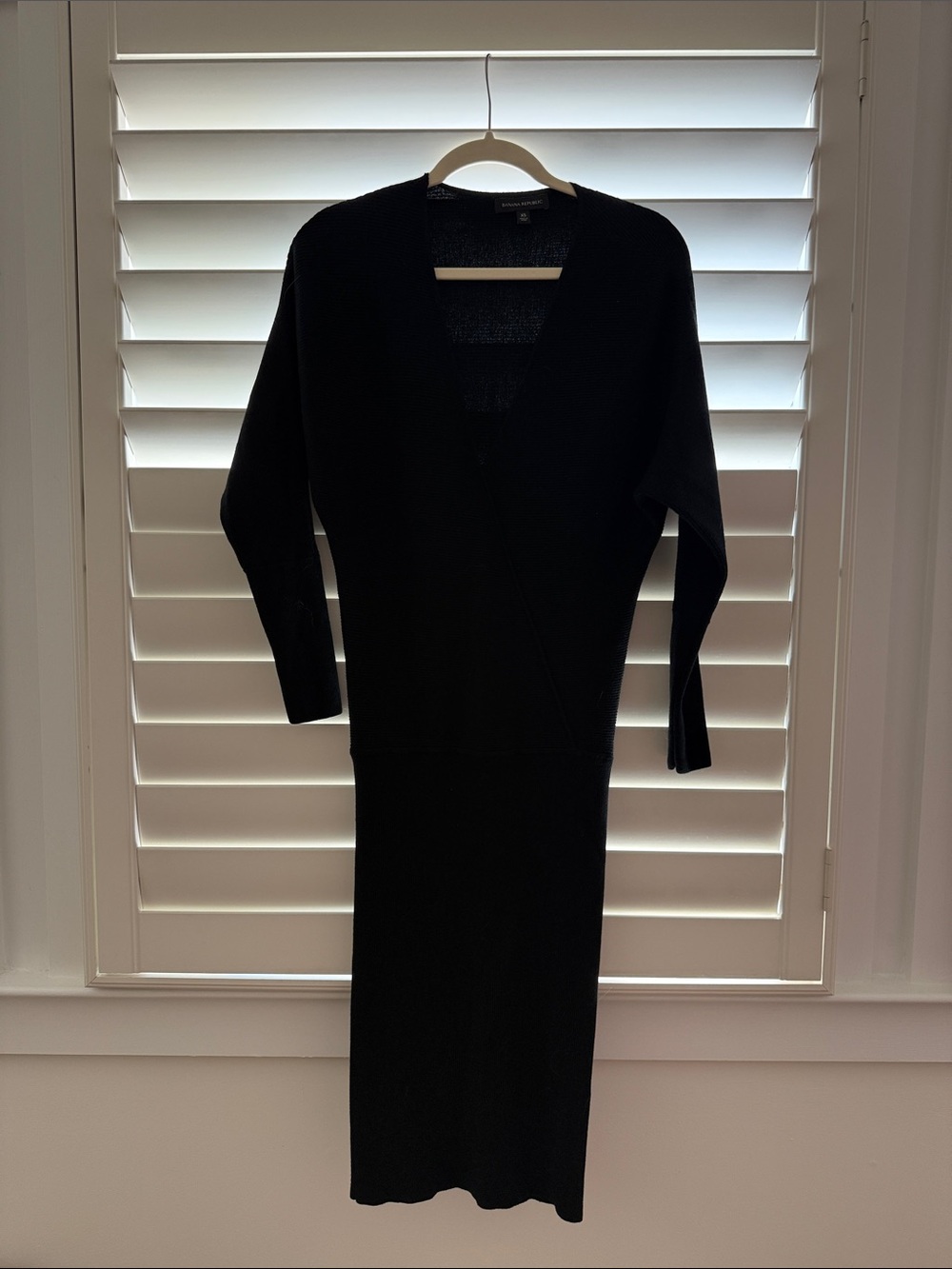 Banana Republic Black Midi V-Neck Knit Dress